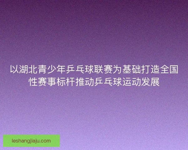 以湖北青少年乒乓球联赛为基础打造全国性赛事标杆推动乒乓球运动发展